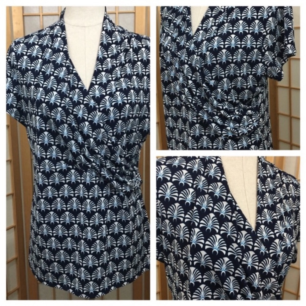 Charter Club Stretch Crossover Print Top SZ XL